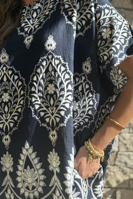 Yara Morrocan Box Top Navy